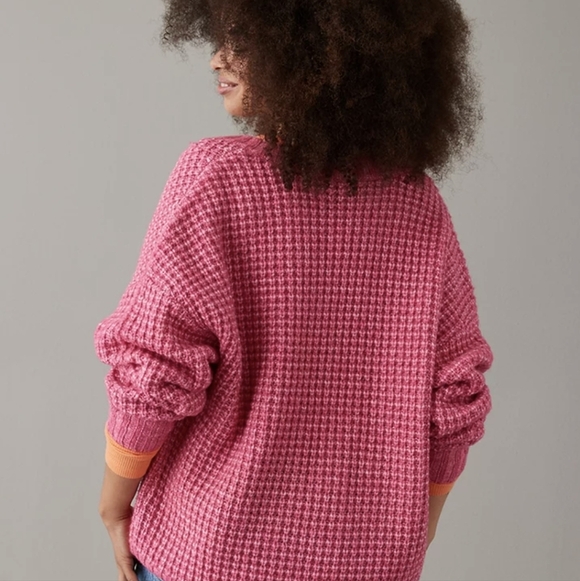 AE oversized barbie pink Cozy Waffle V-Neck Sweater oversized XS - Picture 16 of 16